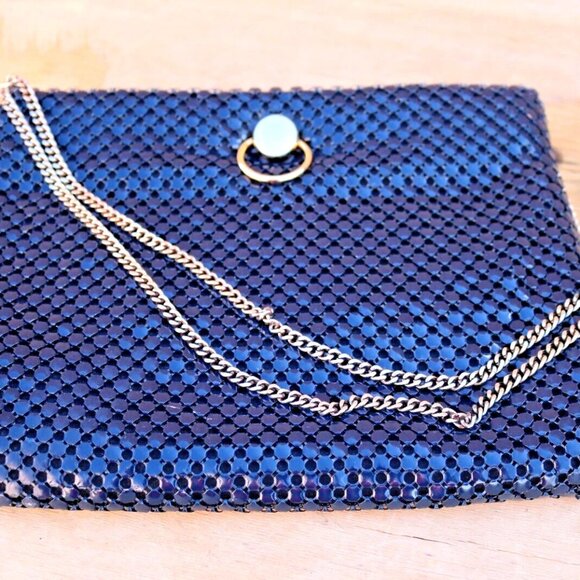 Blue Metal Mesh Handbag Mesh Purse Mesh Evening Clutch Vintage - Picture 13 of 16